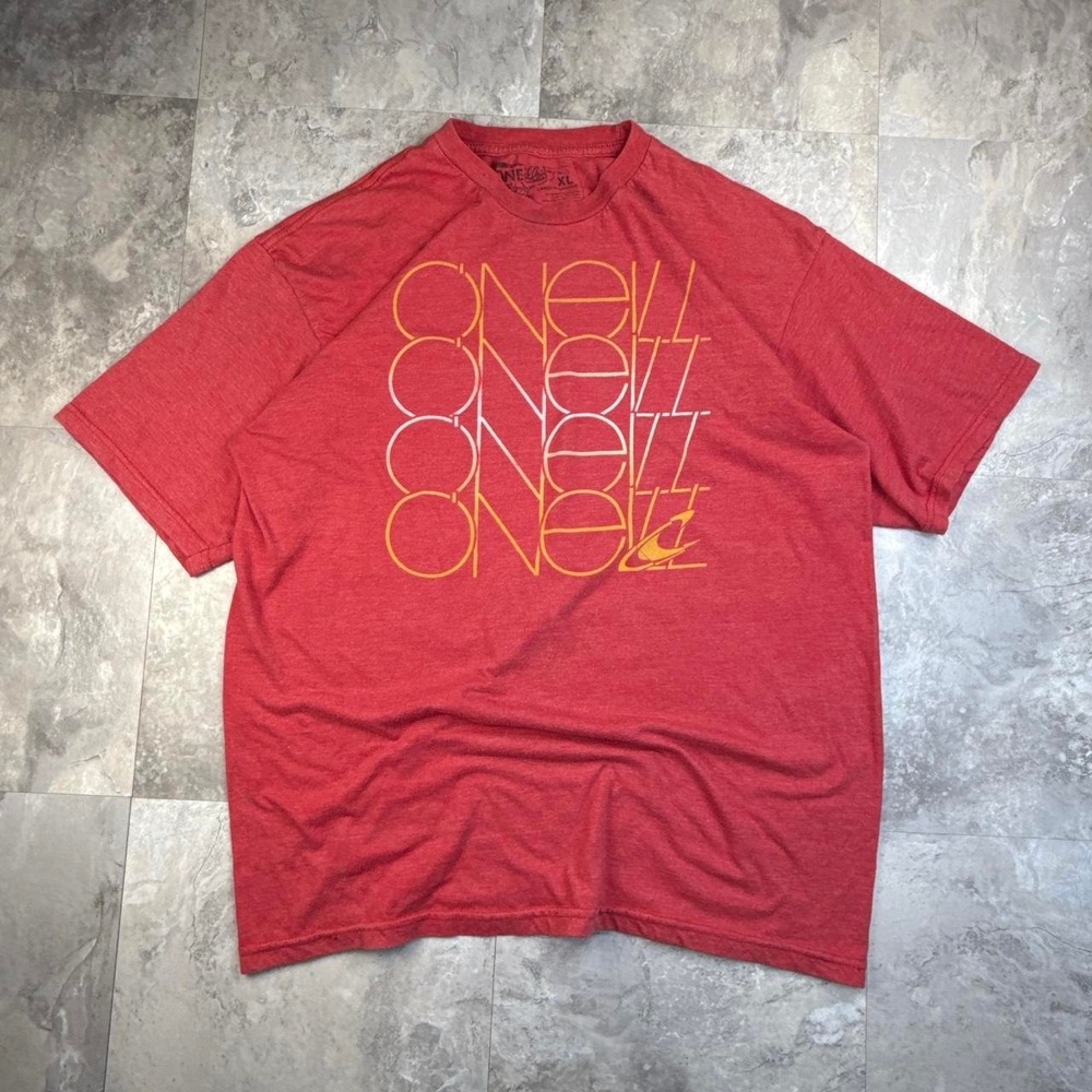 Y2K Red O'Neill Spell Out Graphic Surf T Shirt XL